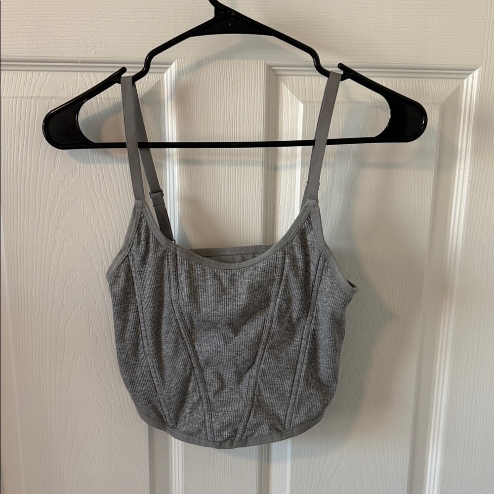Gray Ribbed Crop Tank Top